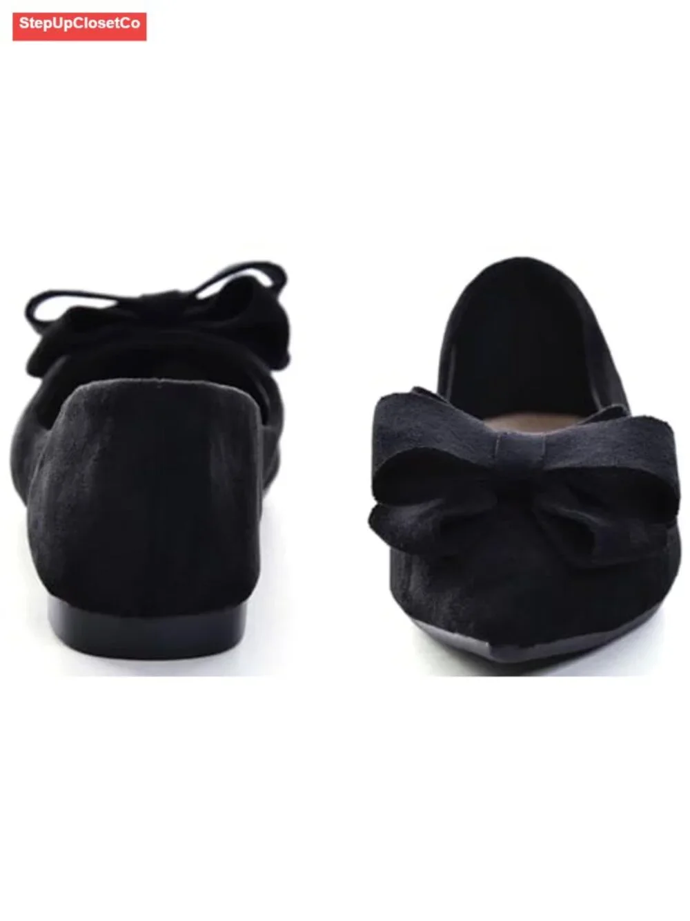 Pointed Toe Bowknot Ballet Suede Flats - Slip-On Shoes for Work & Casual